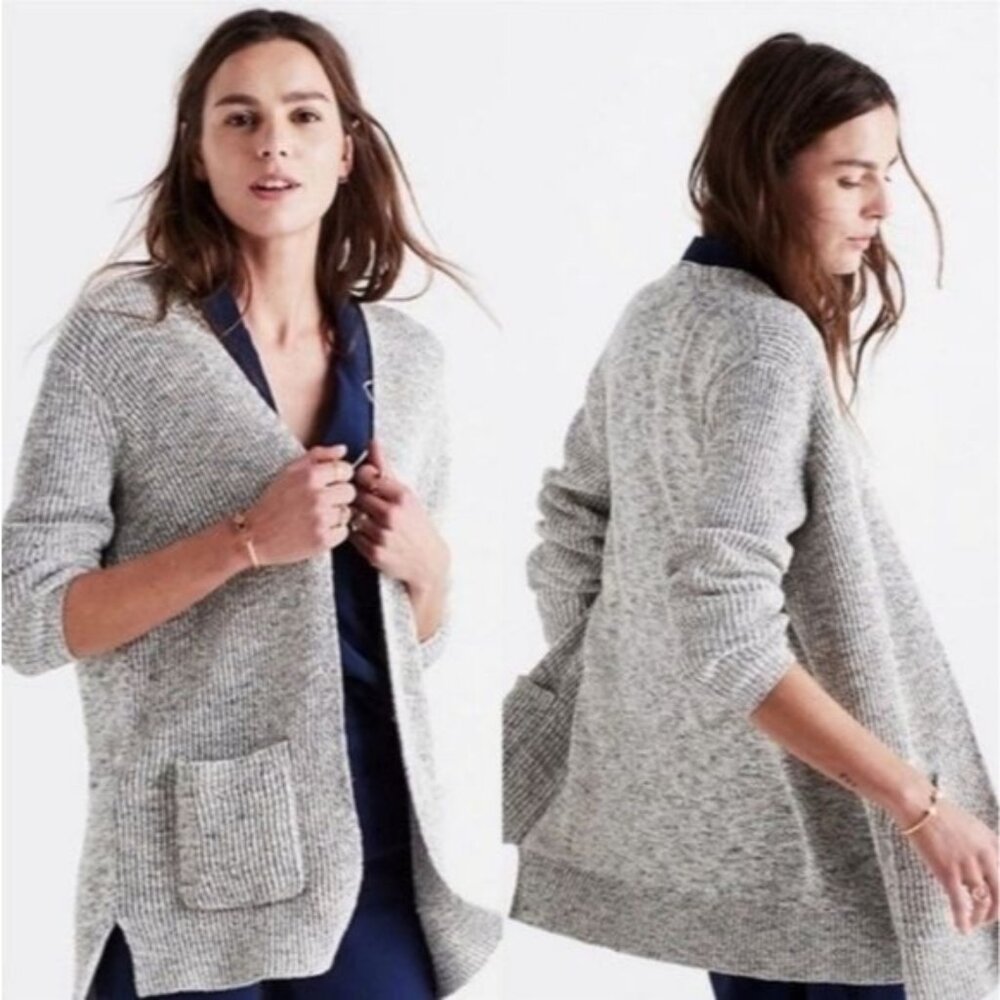 Madewell Marled Linen Cotton Cardigan XS Greige Relaxed Coastal Minimalist